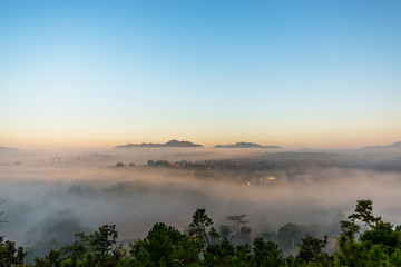 Sea of morning fog over Ban Chan city (Kalayaniwattana district, Chiang Mai, Thailand)