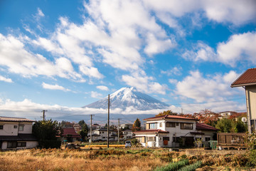 YAMANASHI, JAPAN - NOV 15, 2019 : Landscape of Mount Fuji in Fujiyoshida City (Yamanashi Prefecture, Japan)