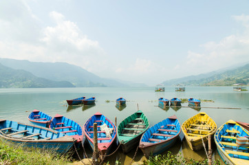 Boats on Phewa Lake (Pokhara, Nepal) - 308995146