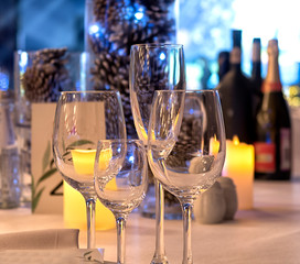 Christmas And New Year Holiday Table Setting with Champagne.