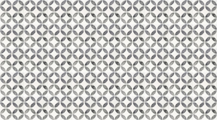 White beige and black square ceramic wall tiles texture background. Tiles with white and black circle pattern.