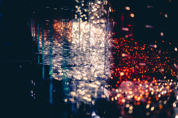 Fototapeta premium Christmas and new year holiday event with abstract blur shiny and glitter ornament and small light with soft focus bokeh background