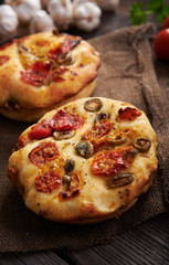 Traditional italian appetizer close up - Focaccia