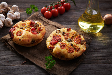 Traditional italian appetizer close up - Focaccia