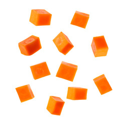 Cut fresh ripe carrot on white background