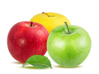 Fresh three apples isolated on white background with clipping path