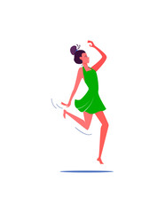 Dancing girl with hairbun. Casual free person flat vector illustration. Leisure activity, hobby concept for banner, website design or landing web page.