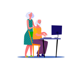 Wife supporting husband. People spending time together flat vector illustration. Activity, leisure, hobby concept for banner, website design or landing web page.
