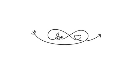 Cupid's arrow in the form of an infinity sign and heart and text love icon. Wedding element for mobile concept and web application illustration. Thin line icon for design and development of websites
