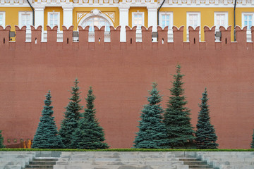 Photography of Red Kremlin Wall. Symbol of government of Russian Federation. Historical heritage and touristic concepts.