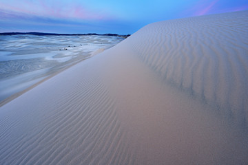 Winter landscape at dawn of the Silver Lake Sand Dunes, Silver Lake State Park, Michigan, USA