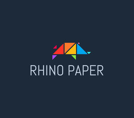 Rainbow Rhino paper craft. Isolated Vector Illustration