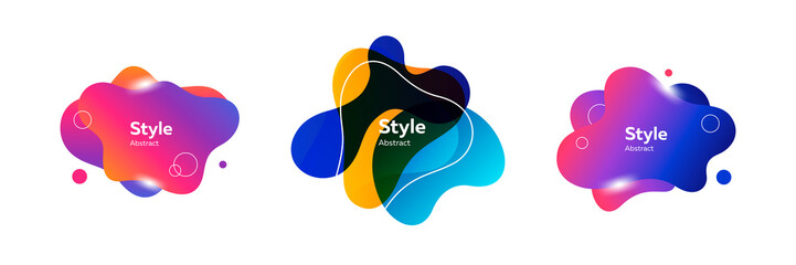 Set of trendy layered fluid blobs. Design template for logo, flyer or presentation. Abstract form dynamic composition. Modern style vector illustration