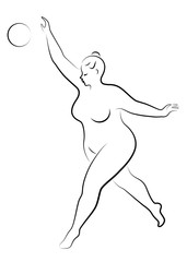 Obraz na płótnie Canvas Gymnastics Silhouette of a girl with a ball. The woman is overweight, a large body. The girl is a full figure. Vector illustration