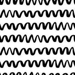 Seamless parallel lines waves pattern. Wavy zigzag background. Hand drawn abstract wallpaper for your design. EPS 8