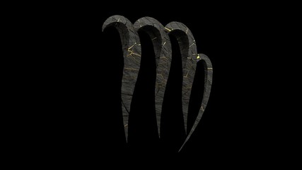 Rock stone zodiac sign isolated on black background. 3d render of virgo symbol. 