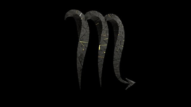 Rock stone zodiac sign isolated on black background. 3d render of scorpion symbol