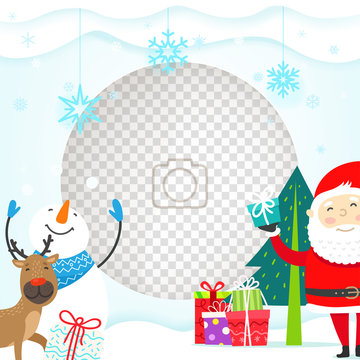 Greeting card with christmas characters. Vector template for a photo