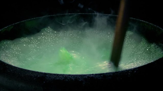 Stirring Smoky Bubbling Cauldron Fantasy Scene