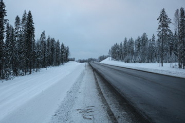 Obraz premium Winter highway in the forest