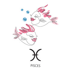 Pisces zodiac sign. The symbol of the astrological horoscope. Hand-drawn illustration.