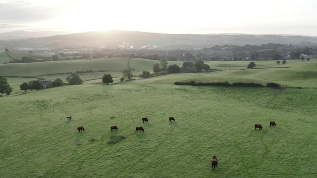 Aerial View over Scenic Countryside in UK