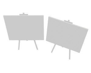 Blank white easel with canvas. 3d render isolated on white background.