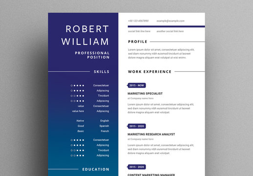 Modern Resume Layout with Classic Blue Accent