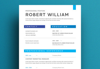 Clean Resume Layout with Shades of Blue