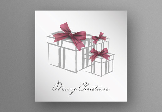 Card Layout with Gift Boxes Illustration and Red Bows