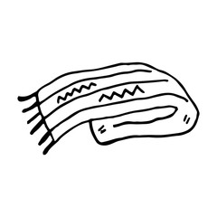 Knitted scarf vector doodle illustration. Warm clothing. Icon, sticker.