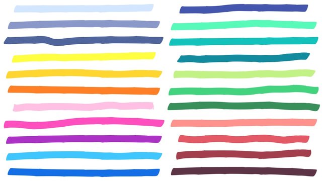 Color highlight marker lines strokes. Colorful highlights, markers stripes and yellow line highlight. Colorful marker sketch, ink brush drawing doodle. Isolated vector signs set