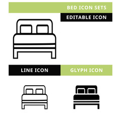 Bed icons set vector design, modern editable line and  glyph icon, black color and isolated for icon presentation, website and banner