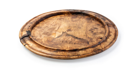 wooden plate isolated on white background
