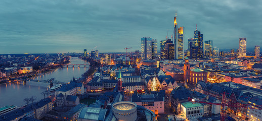 Fototapeta na wymiar Panoramic view on Frankfurt am Main at dusk, Germany