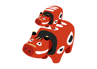 赤べこ。 牛のおもちゃのイラスト。 日本の置物。会津地方のお土産。