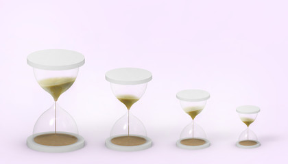 Time Concept Hourglass Sand running through passing time in a countdown to a deadline on purple  pastel background with copy space  - 3d rendering