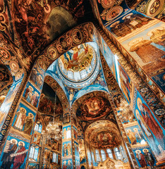 Fototapeta na wymiar Interior of the Church of the Savior on Spilled Blood in St. Pet