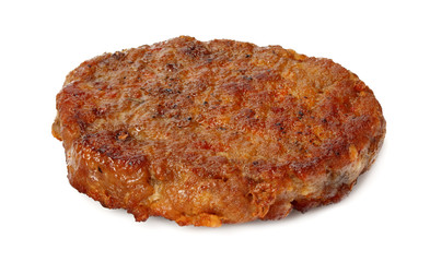 freshly grilled burger meat isolated on white background. top view