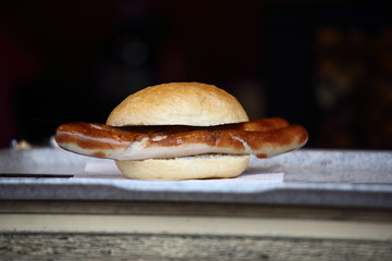 A pair of Hof sausages lie waiting to be consumed at a Christmas market in Hof Germany