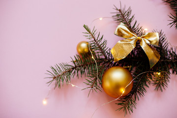 Christmas balls and Christmas tree branches.