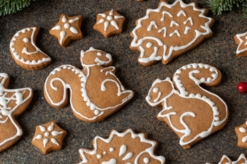 Christmas gingerbread cookies in the form of squirrels