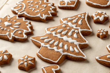 Christmas gingerbread cookies on parchment paper