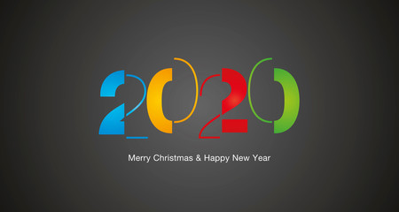 2020 Happy New Year modern black light typography colorful white black vector greeting card
