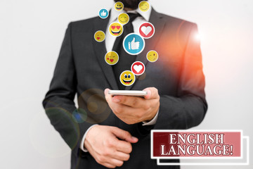 Text sign showing English Language. Business photo showcasing third spoken native lang in world...