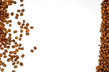 coffee beans on white table top view mock up