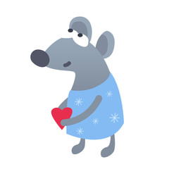 Cute New Year grey rat