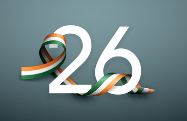 illustration festive banner with flag of The India isolated on a dark background. Card with flag Happy The India National republic Day 2020. picture banner January 26 of foundation Independence day