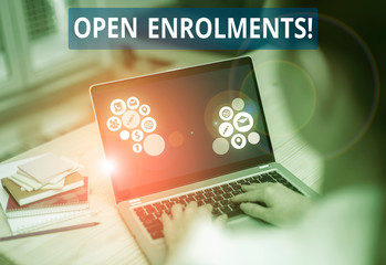 Text sign showing Open Enrolments. Business photo text when employees may make changes to elected...