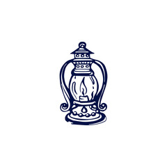 Hand drawn lantern with candle isolated on white background